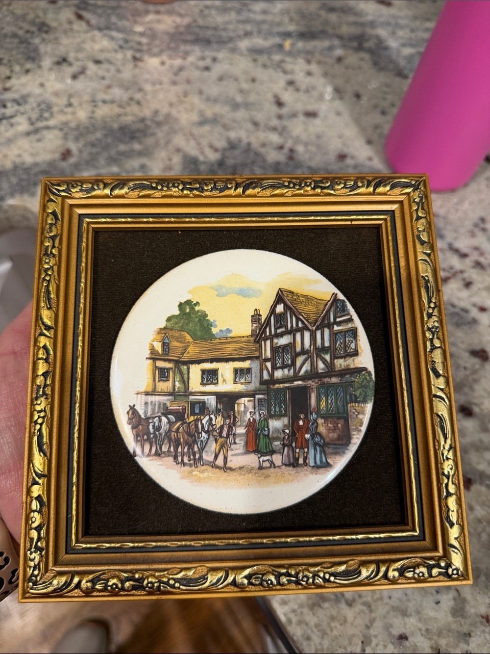 Vintage Handmade enamel on copper from England like new 6x6 village cottage